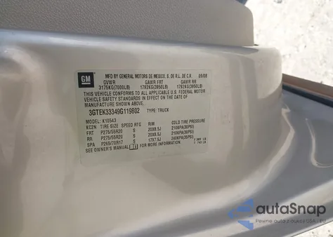 2009 GMC Sierra 1500 Slt z USA, uszkodzony, nr VIN 3GTEK33349G119802